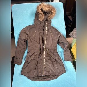 Athleta Women’s Winter Coat Army Green Fur Trim